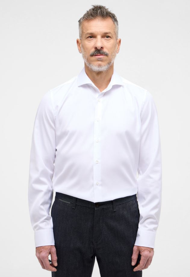 Eterna Camicia Bianca Eterna Slim Fit Collo Francese Cotone Cover