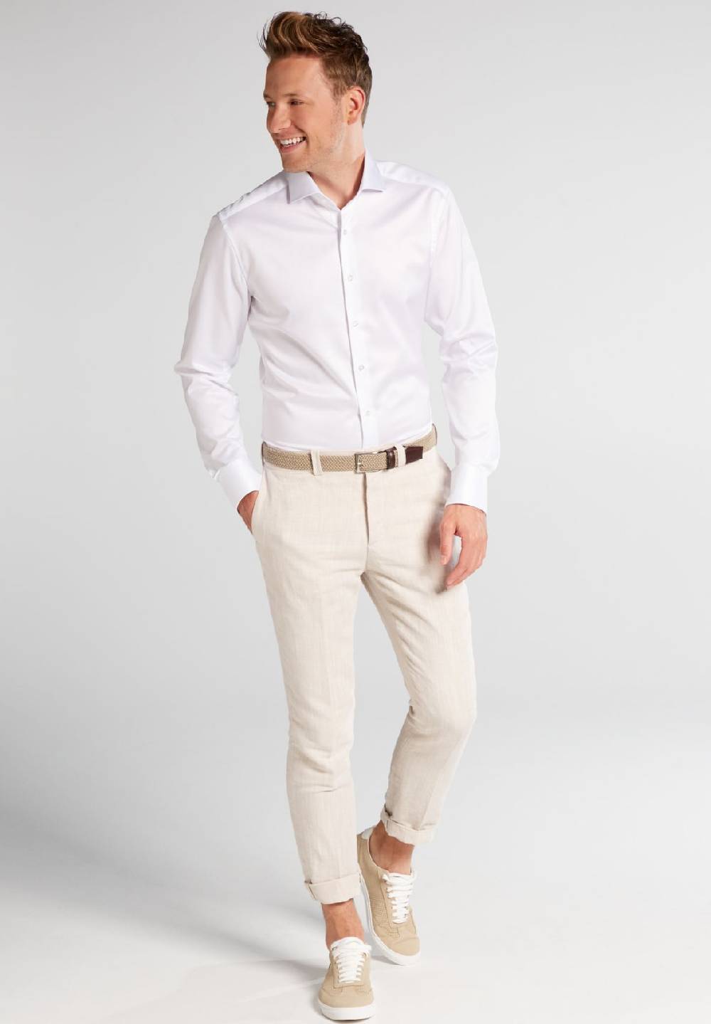 Eterna Camicia bianca eterna slim fit in cotone twill no stiro