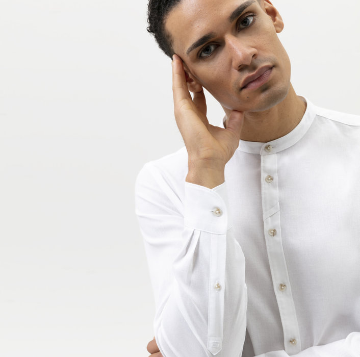 Olymp Camicia Bianca In Lino E Cotone Slim Fit Olymp