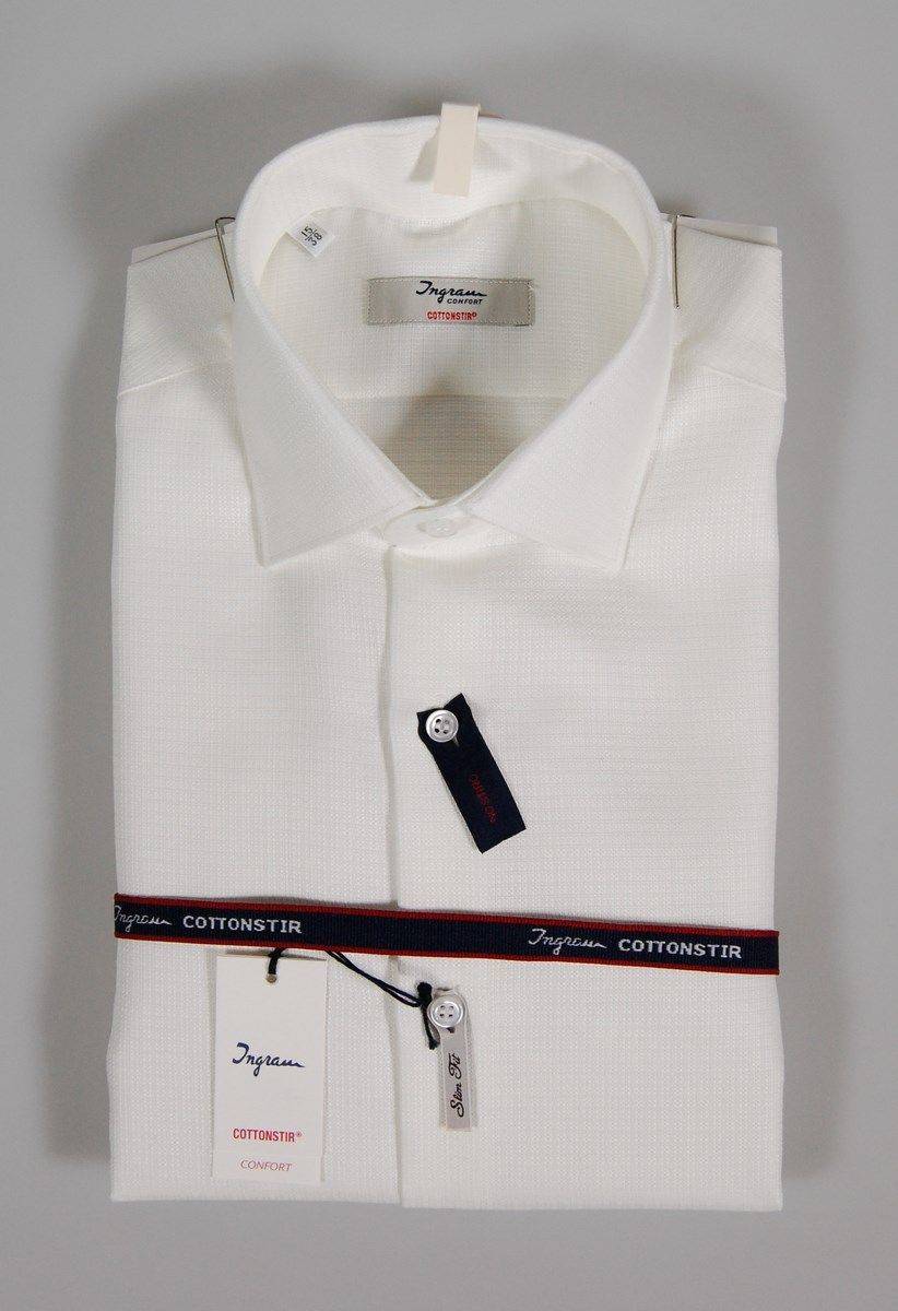 Ingram Camicia Bianca Ingram Slim Fit Cotone No Stiro Lavorato