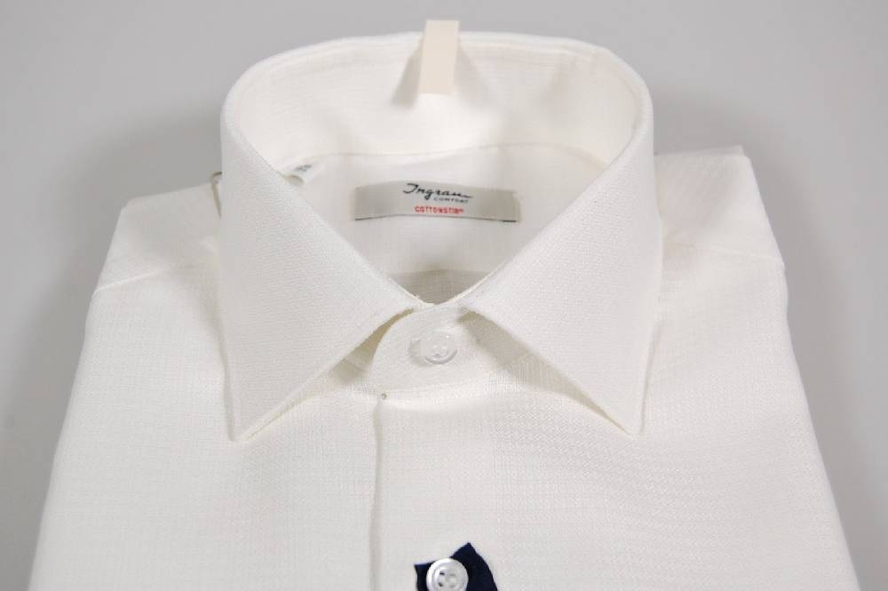 Ingram Camicia Bianca Ingram Slim Fit Cotone No Stiro Lavorato
