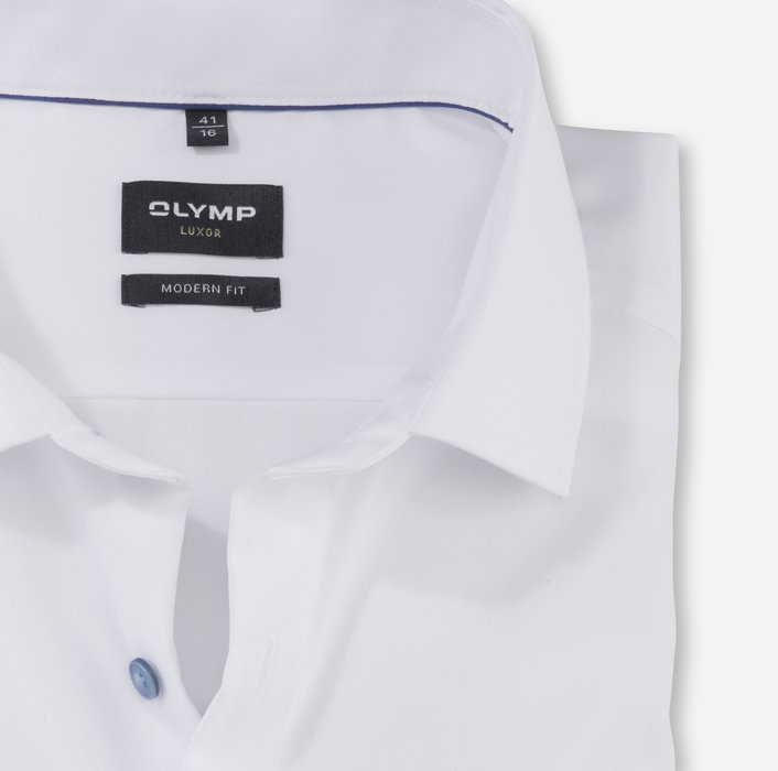 Olymp Camicia Bianca Olymp Modern Fit Con Bottoni Azzurro