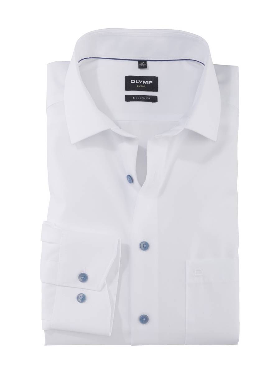 Olymp Camicia bianca olymp modern fit con bottoni azzurro
