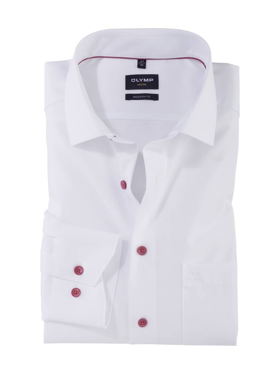 Olymp Camicia bianca olymp modern fit con bottoni malva