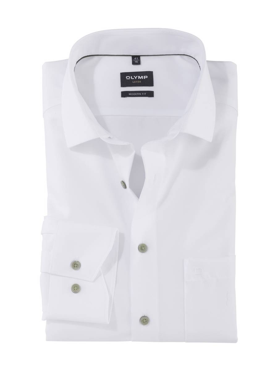 Olymp Camicia bianca olymp modern fit con bottoni verde
