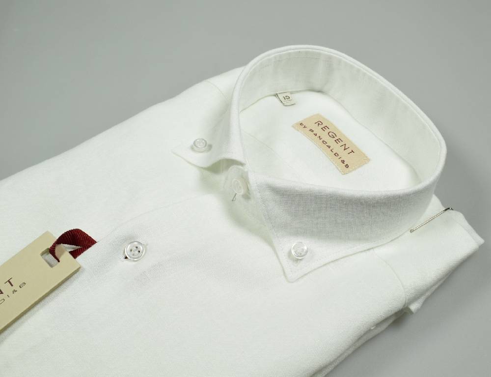 Regent By Pancaldi Camicia Bianca Pancaldi In Puro Lino Lavato Slim Fit Collo Button Down