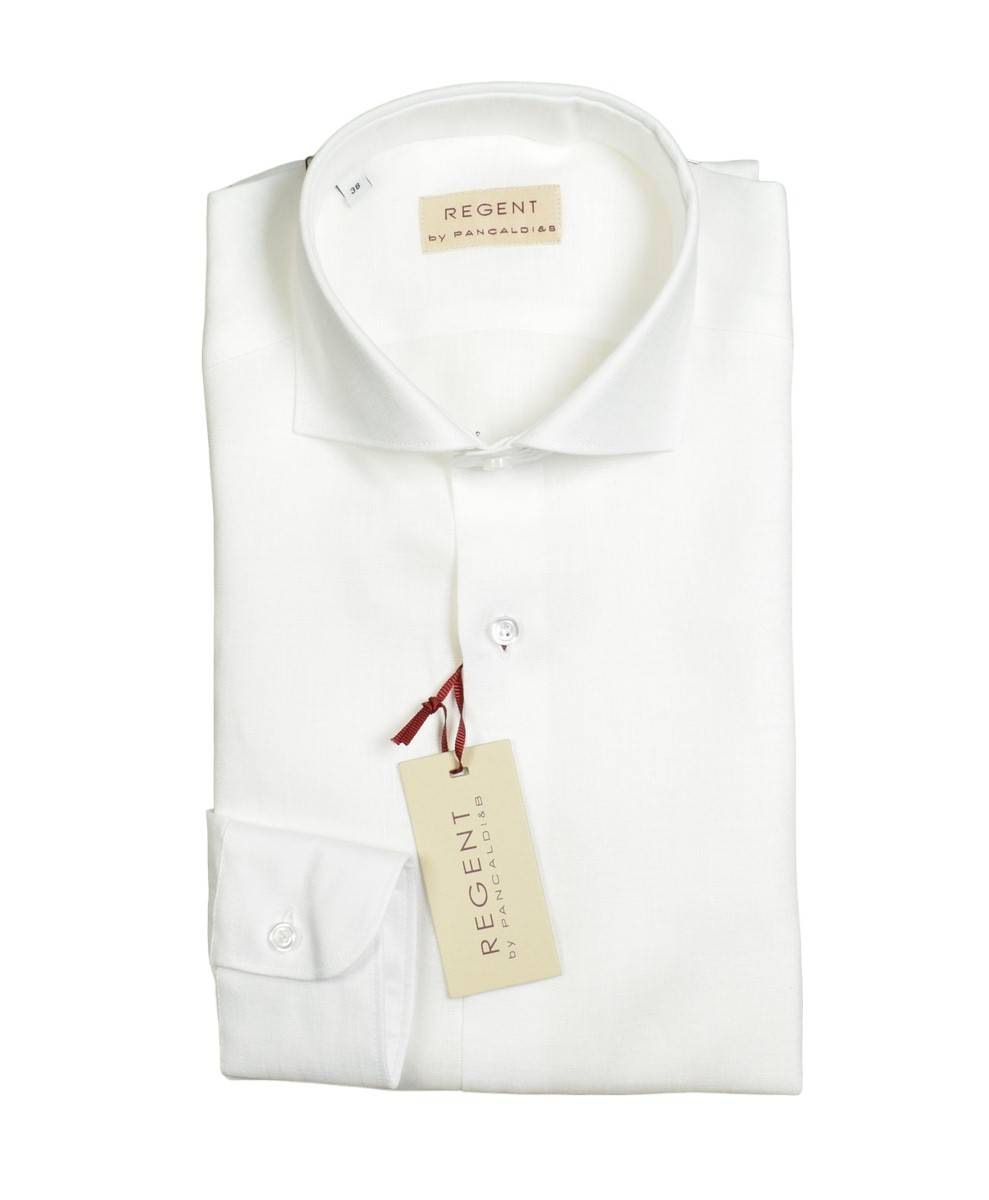 Regent By Pancaldi Camicia Bianca Pancaldi Slim Fit In Puro Lino Collo Alla Francese