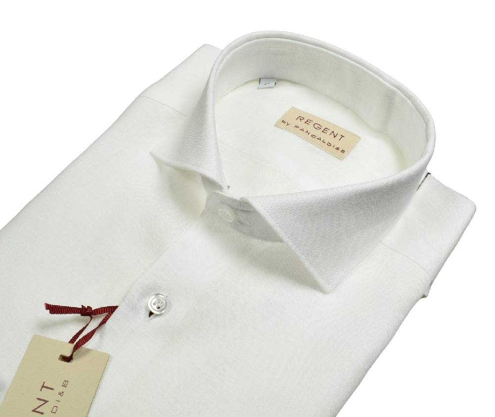 Regent By Pancaldi Camicia Bianca Pancaldi Slim Fit In Puro Lino Collo Alla Francese