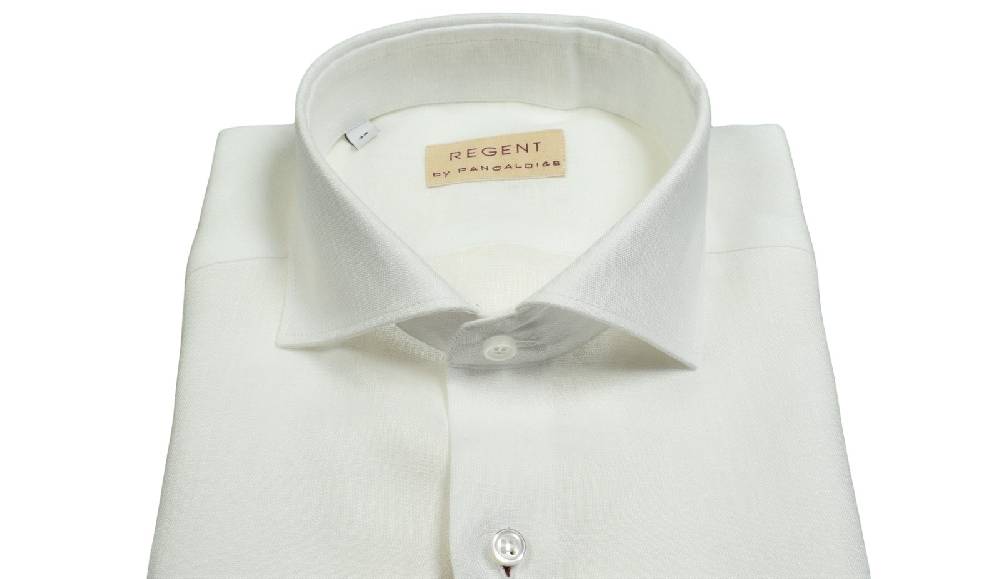 Regent By Pancaldi Camicia Bianca Pancaldi Slim Fit In Puro Lino Collo Alla Francese