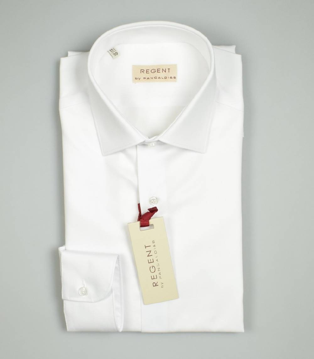 Regent By Pancaldi Camicia Bianca Slim Fit Pancaldi Puro Cotone Collo Mezzo Francese