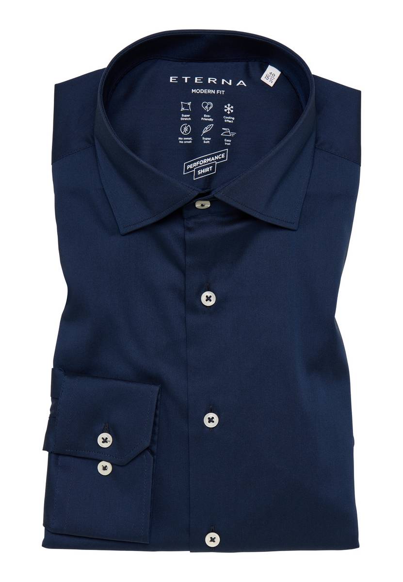 Eterna Camicia Blu Eterna Modern Fit Tessuto Performante