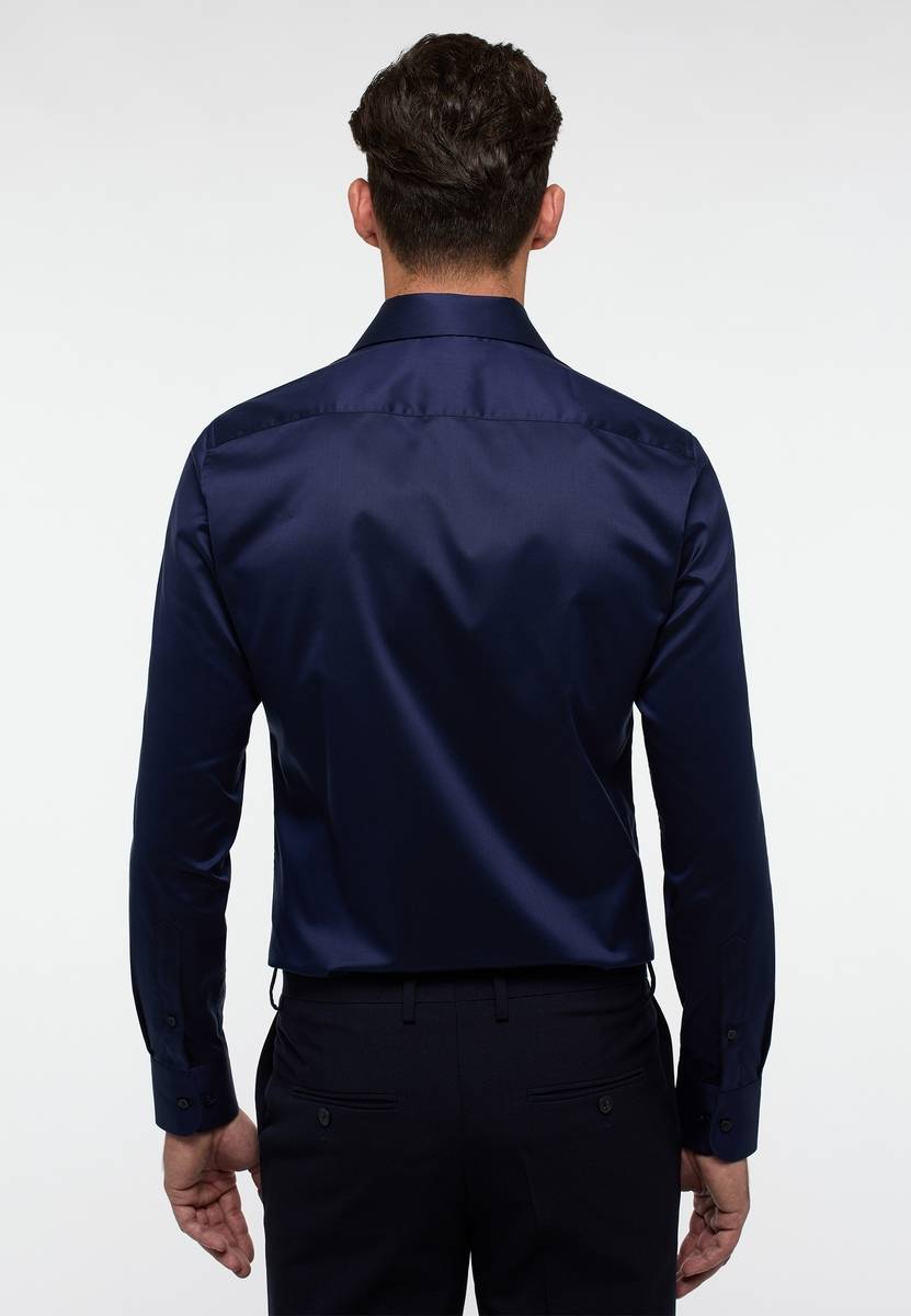 Eterna Camicia Blu Eterna Slim Fit In Cotone Twill No Stiro