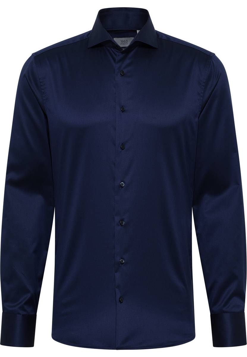 Eterna Camicia Blu Eterna Slim Fit In Cotone Twill No Stiro