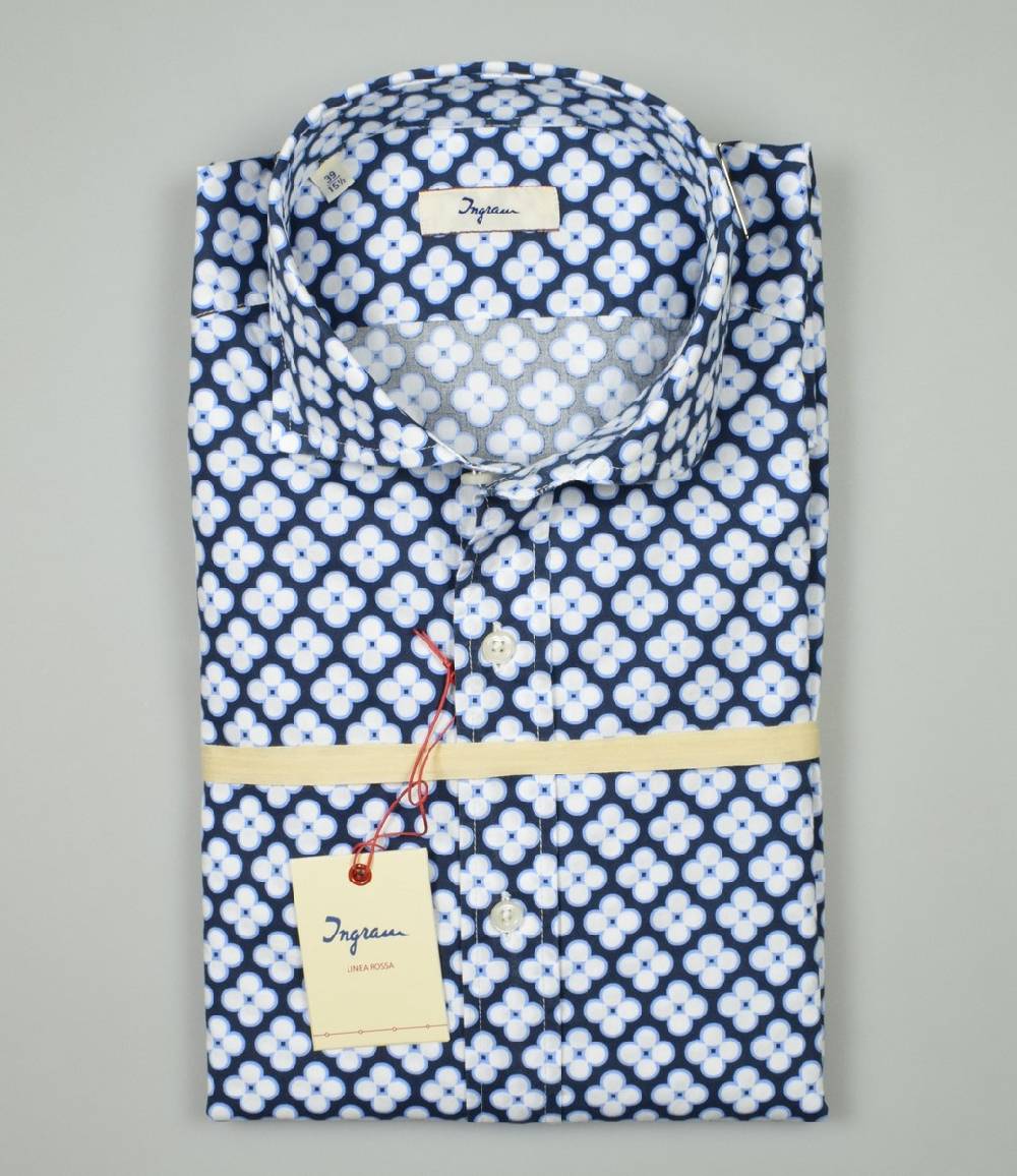 Ingram Camicia Blu In Cotone Stampato Ingram Slim Fit