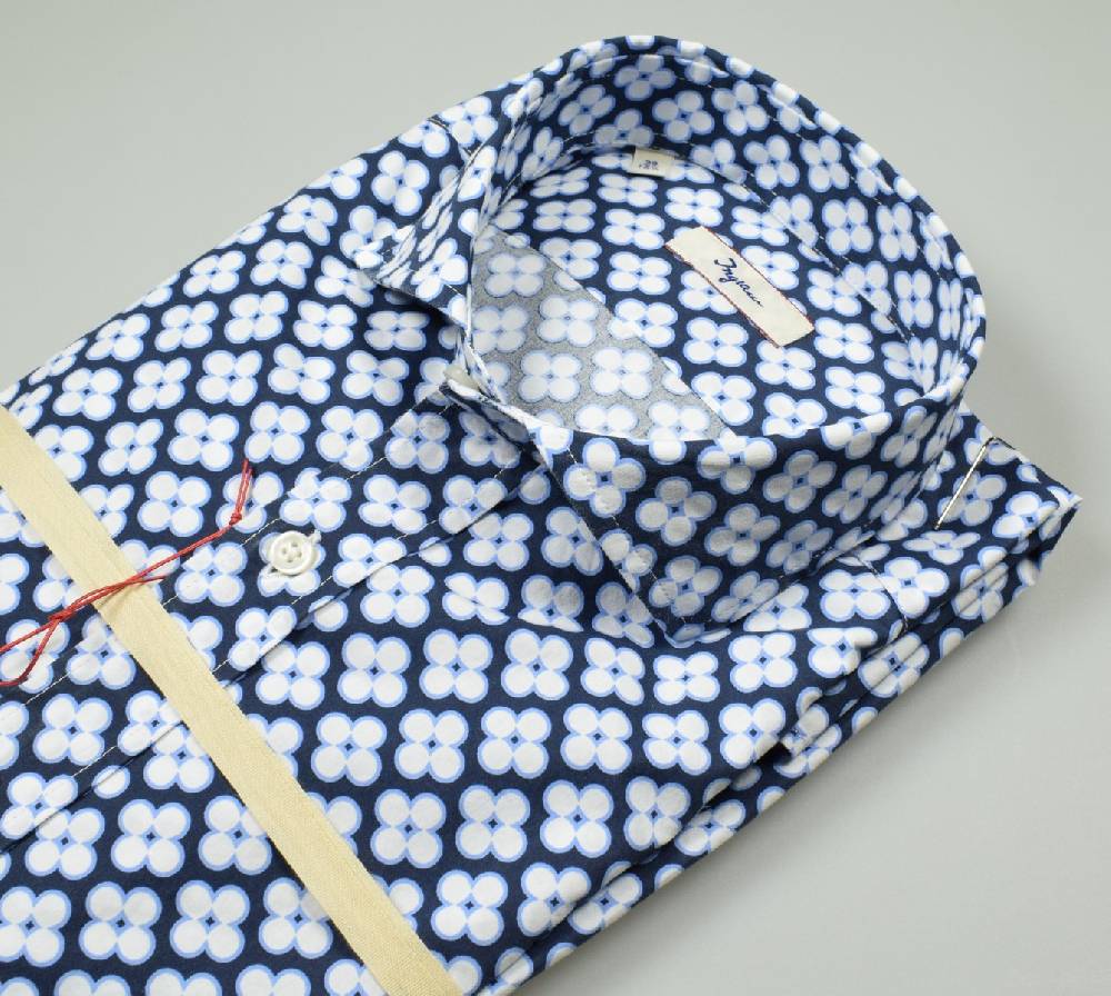 Ingram Camicia Blu In Cotone Stampato Ingram Slim Fit