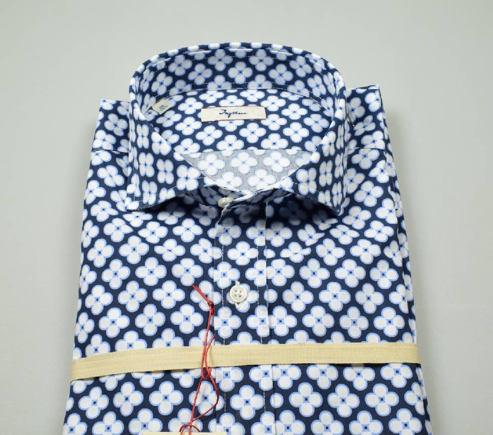 Ingram Camicia Blu In Cotone Stampato Ingram Slim Fit