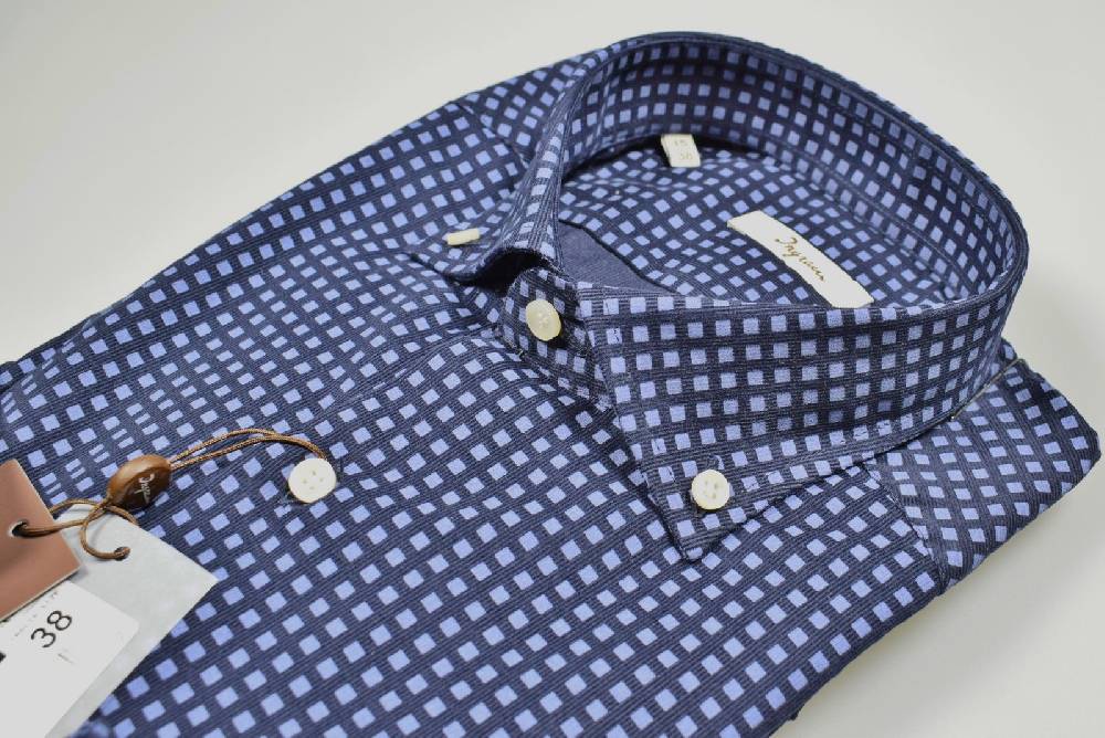 Ingram Camicia Blu Ingram In Velluto Stampato Regular Fit Button Down