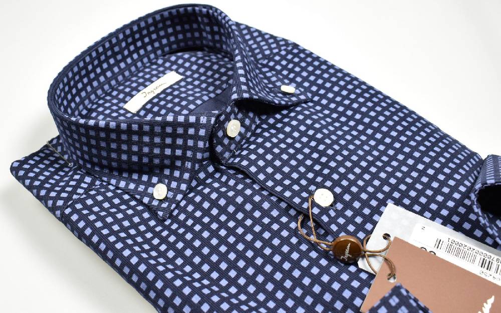 Ingram Camicia blu ingram in velluto stampato regular fit button down
