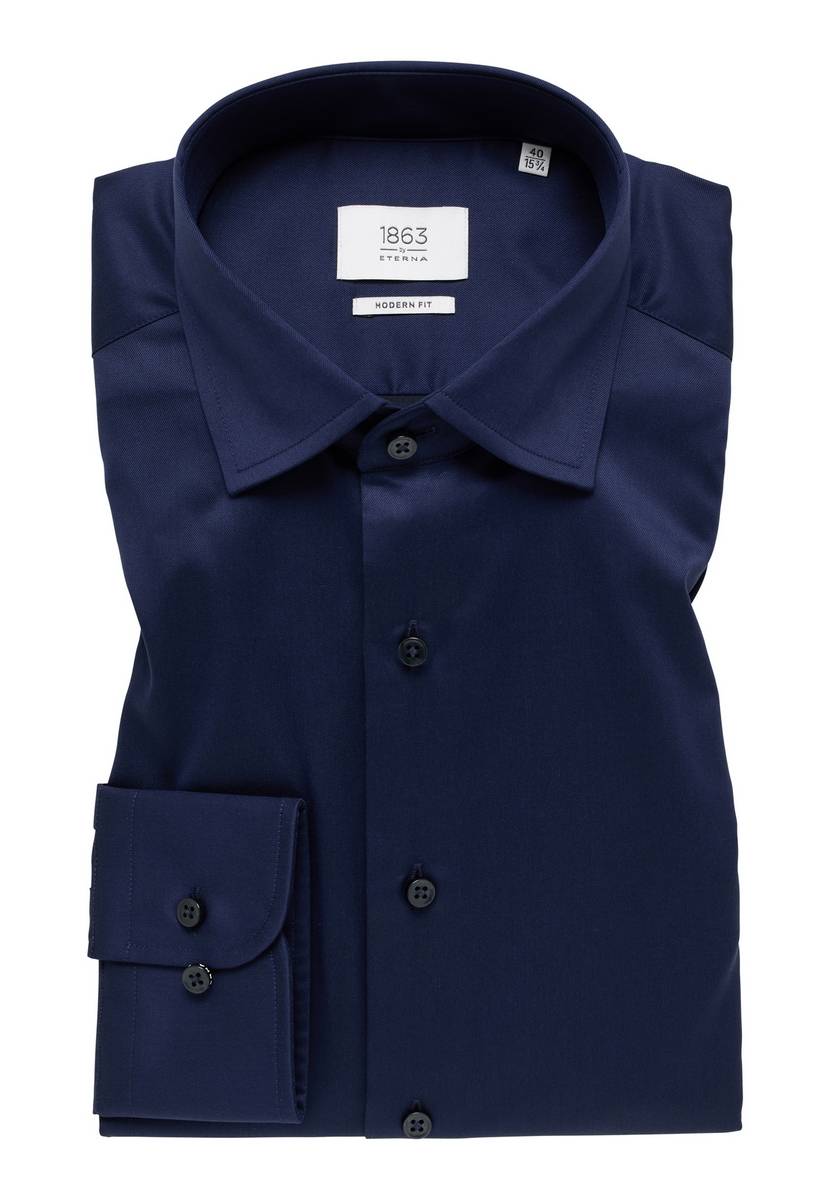 Eterna Camicia Blu Scuro Eterna Modern Fit In Cotone Twill No Stiro