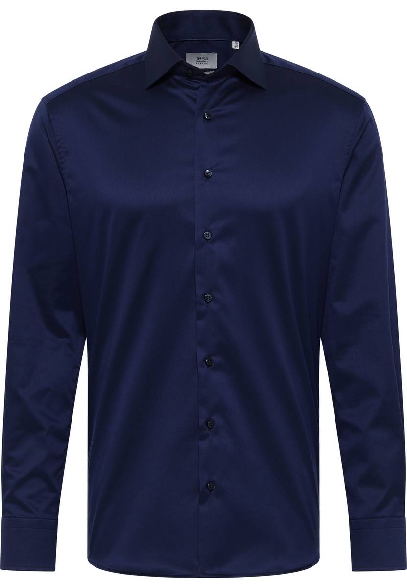 Eterna Camicia Blu Scuro Eterna Modern Fit In Cotone Twill No Stiro