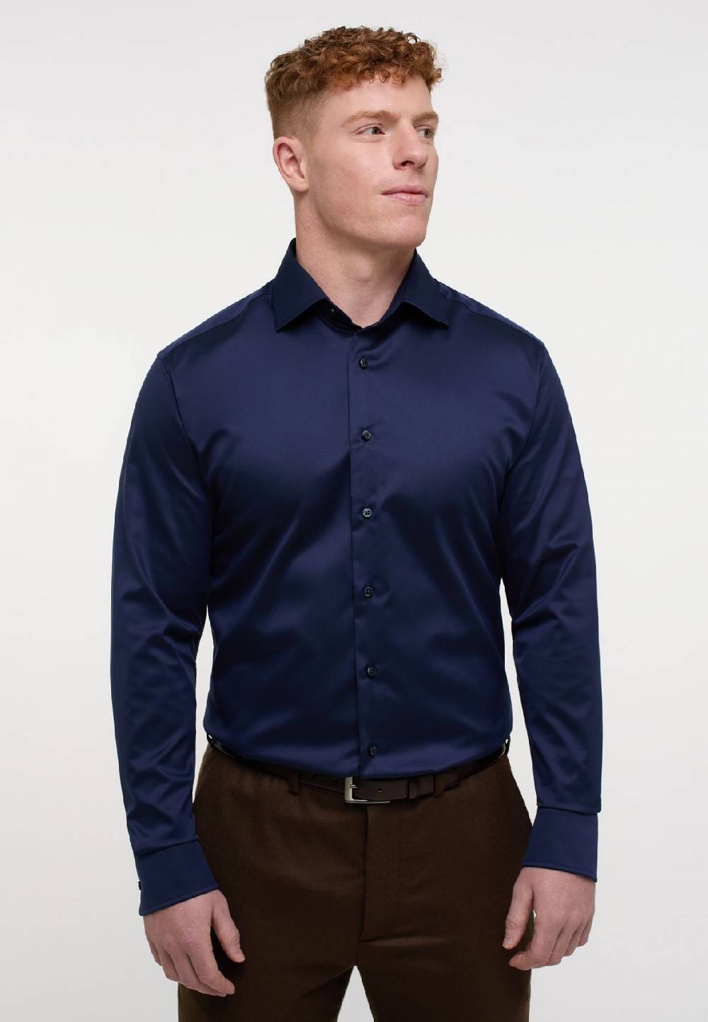 Eterna Camicia blu scuro eterna modern fit in cotone twill no stiro