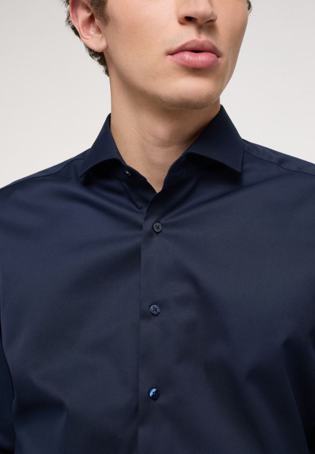 Eterna Camicia Blu Scuro Eterna Slim Fit Collo Francese Cotone Cover