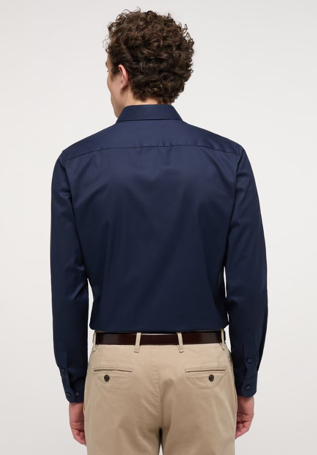Eterna Camicia Blu Scuro Eterna Slim Fit Collo Francese Cotone Cover