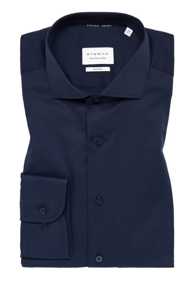 Eterna Camicia blu scuro eterna slim fit collo francese cotone cover