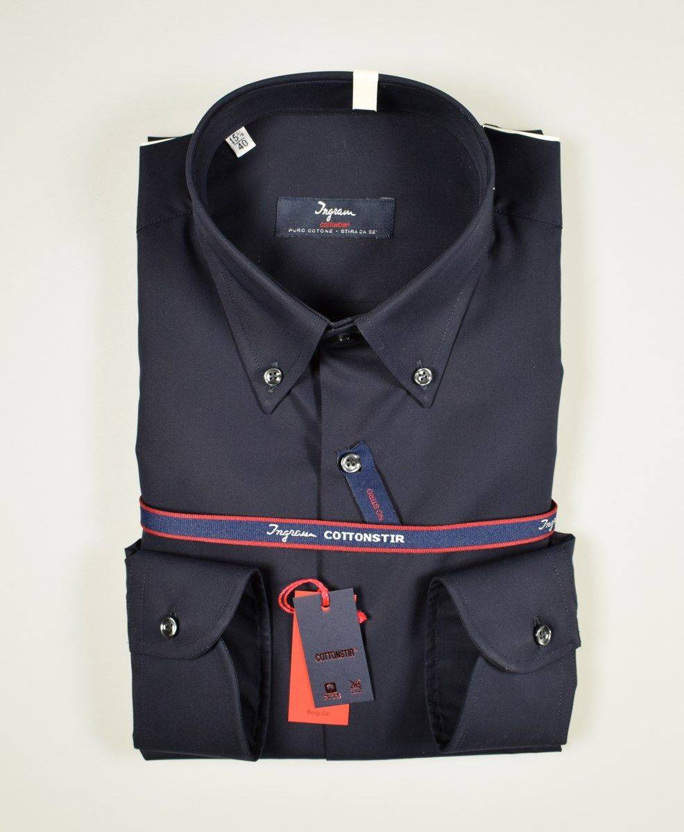 Ingram Camicia Blu Scuro Ingram Cotone No Stiro Collo Button Down