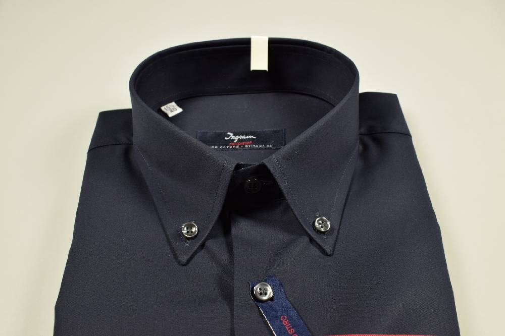 Ingram Camicia Blu Scuro Ingram Cotone No Stiro Collo Button Down