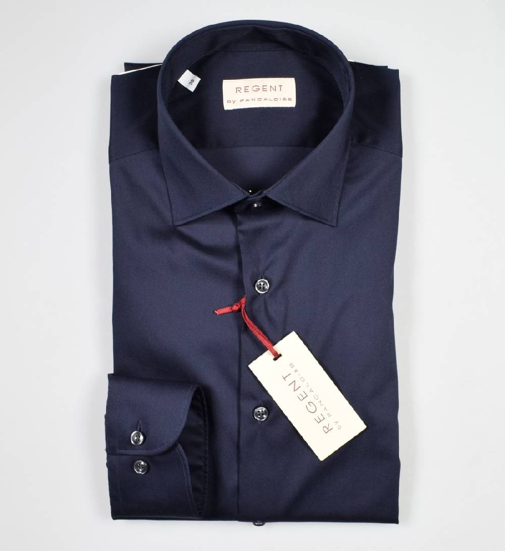 Regent By Pancaldi Camicia Blu Scuro Pancaldi Cotone Stretch Slim Fit