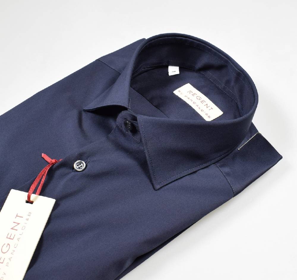 Regent By Pancaldi Camicia Blu Scuro Pancaldi Cotone Stretch Slim Fit