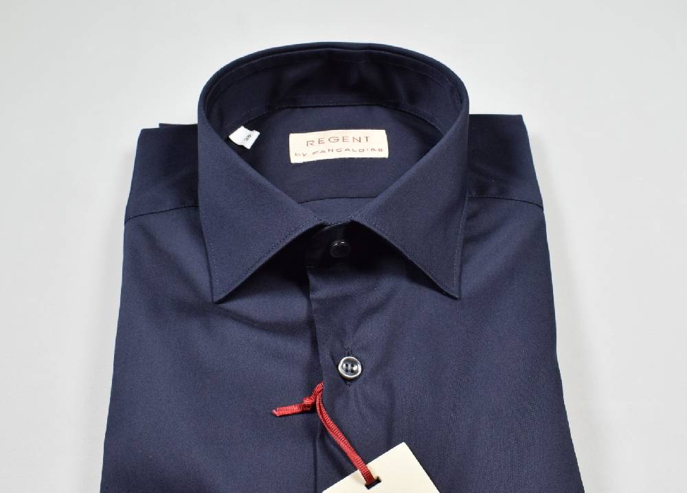 Regent By Pancaldi Camicia Blu Scuro Pancaldi Cotone Stretch Slim Fit