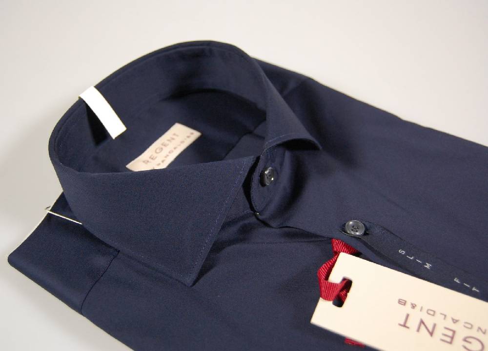 Regent by Pancaldi Camicia blu scuro slim fit pancaldi in cotone elasticizzato
