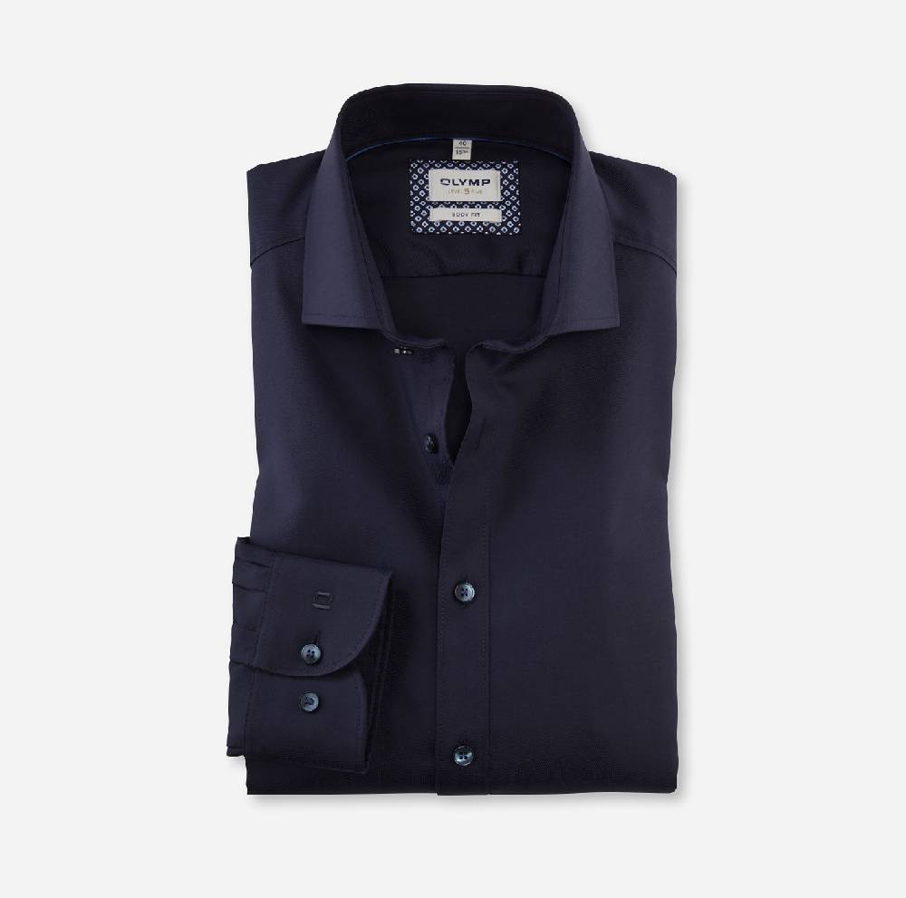 Olymp Camicia blu slim fit in cotone stretch olymp level five