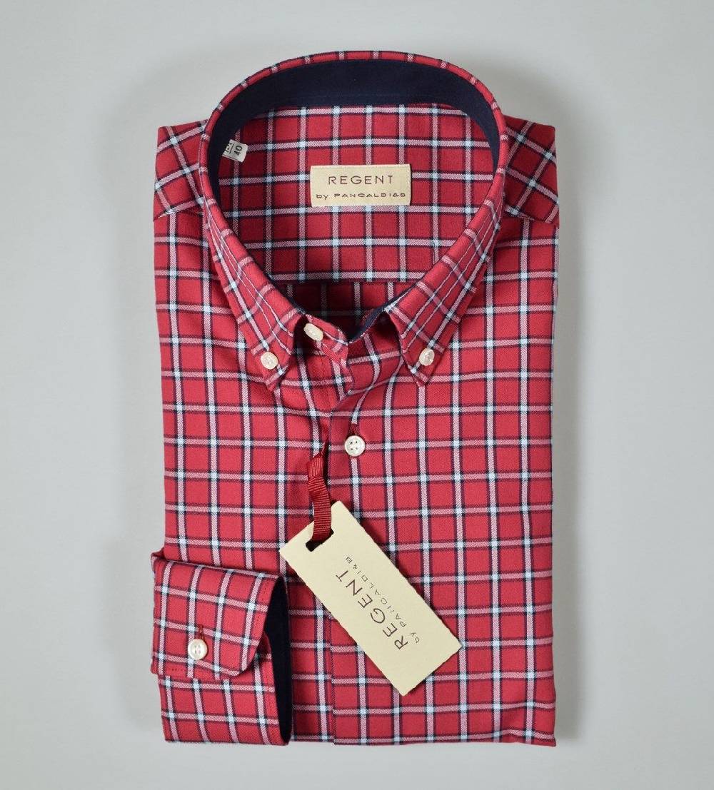 Regent By Pancaldi Camicia Bordeaux A Quadri Pancaldi Collo Button Down Regular Fit