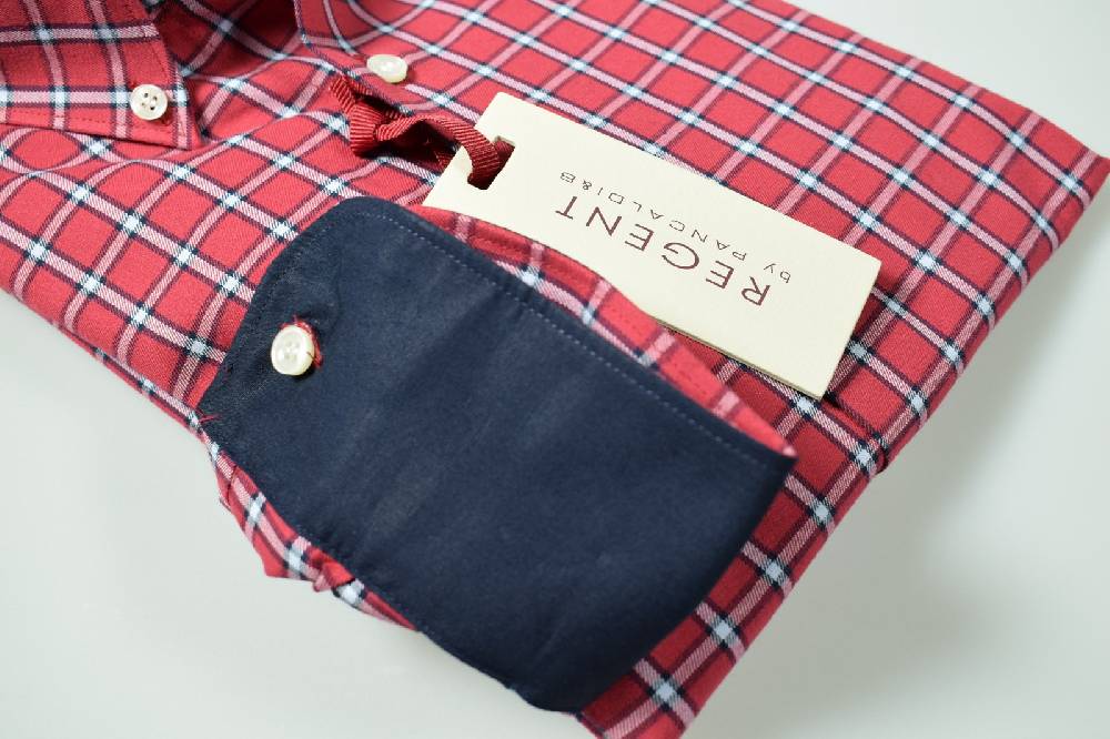 Regent By Pancaldi Camicia Bordeaux A Quadri Pancaldi Collo Button Down Regular Fit