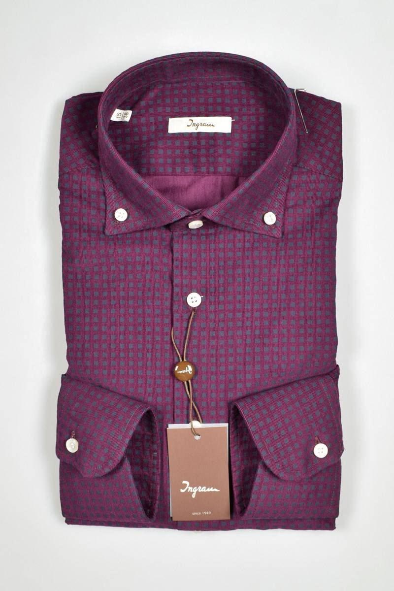 Ingram Camicia Bordeaux Ingram In Velluto Stampato Regular Fit