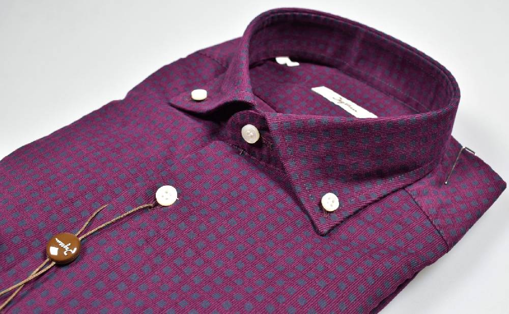 Ingram Camicia Bordeaux Ingram In Velluto Stampato Regular Fit