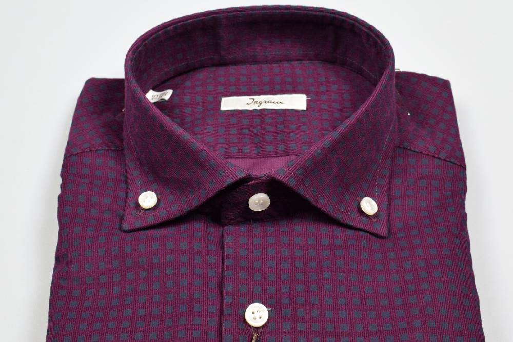 Ingram Camicia Bordeaux Ingram In Velluto Stampato Regular Fit