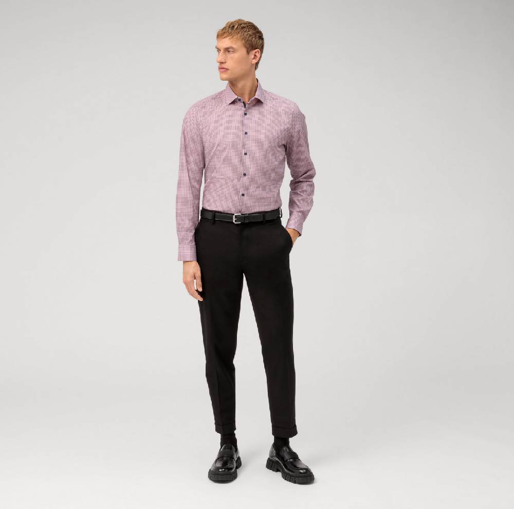 Olymp Camicia Bordeaux Olymp Slim Fit Cotone Stretch Stampato