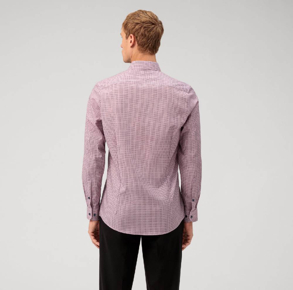 Olymp Camicia Bordeaux Olymp Slim Fit Cotone Stretch Stampato