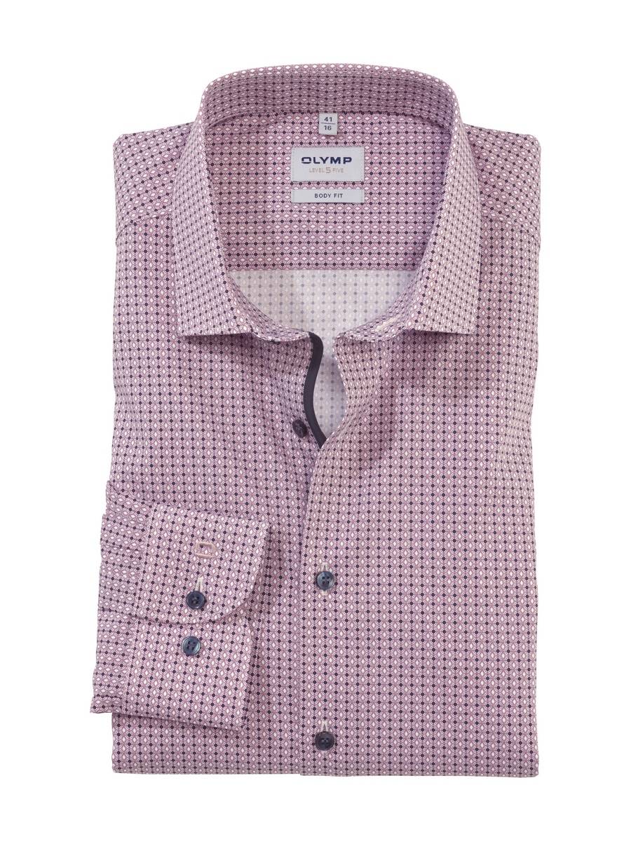 Olymp Camicia Bordeaux Olymp Slim Fit Cotone Stretch Stampato