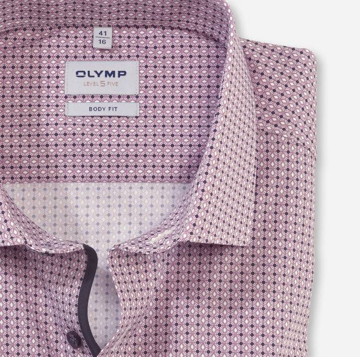 Olymp Camicia Bordeaux Olymp Slim Fit Cotone Stretch Stampato
