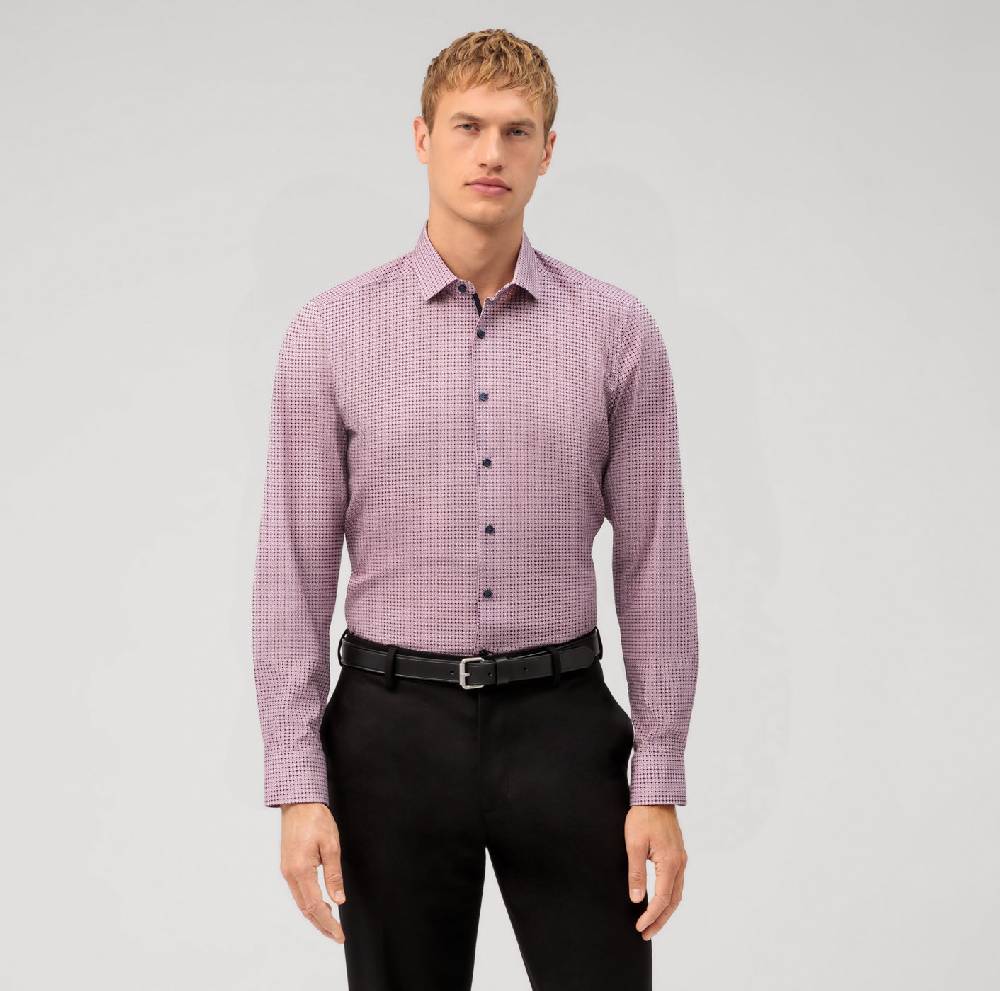 Olymp Camicia bordeaux olymp slim fit cotone stretch stampato