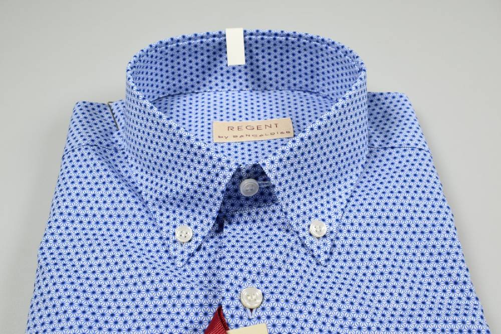Regent By Pancaldi Camicia Button Down Pancaldi Azzurra Micro Stampa Regular Fit