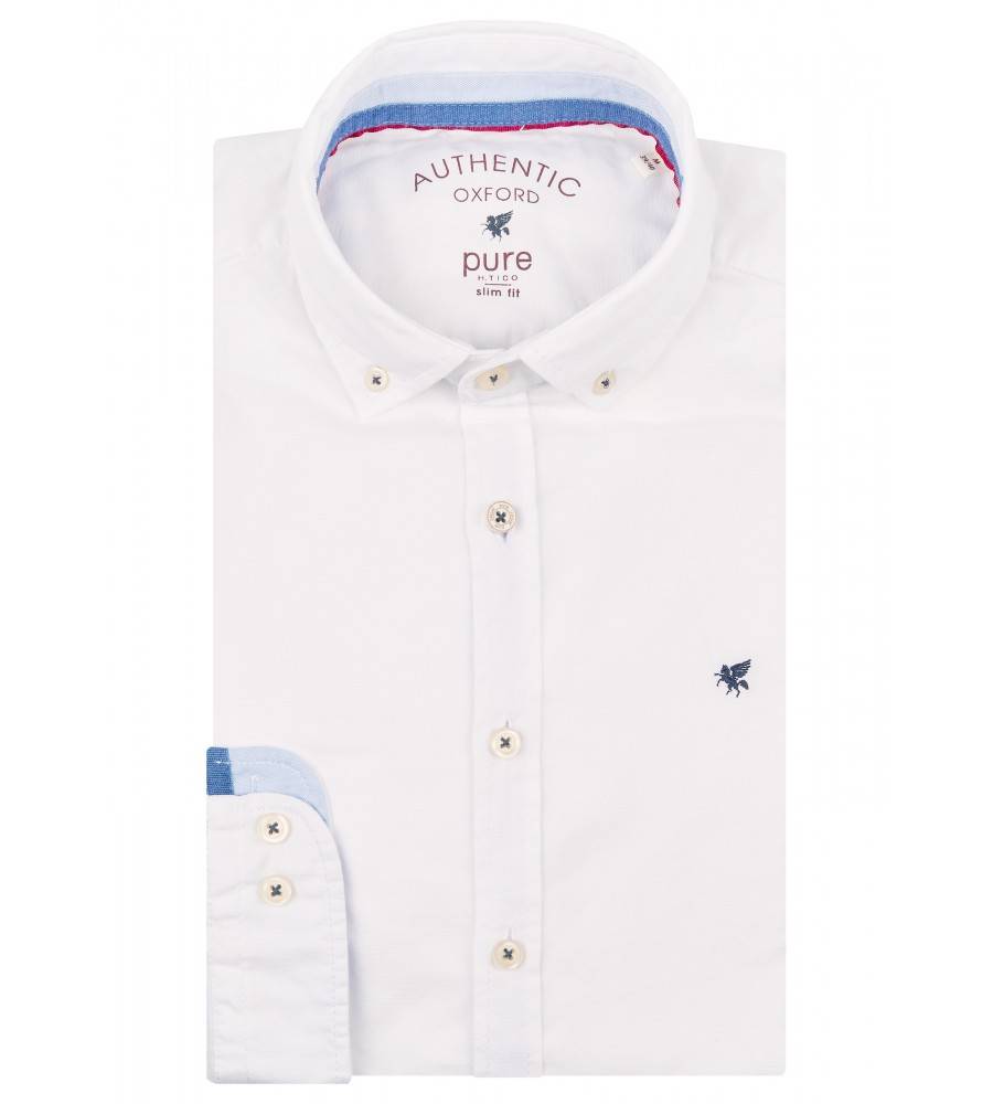 PureShirt Camicia casual pure in cotone oxford autentico interno collo/polso in contrasto in jeans