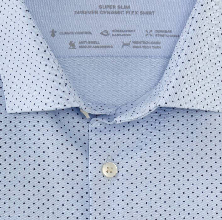 Olymp Camicia Celeste A Pois In Jersey Super Slim Fit
