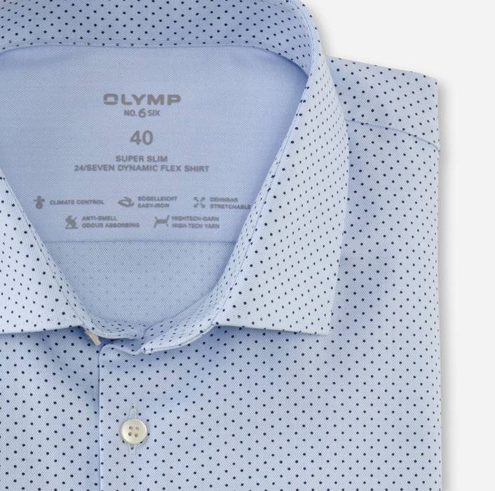 Olymp Camicia Celeste A Pois In Jersey Super Slim Fit