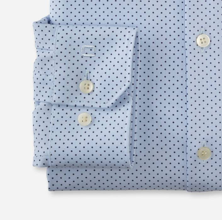 Olymp Camicia Celeste A Pois In Jersey Super Slim Fit